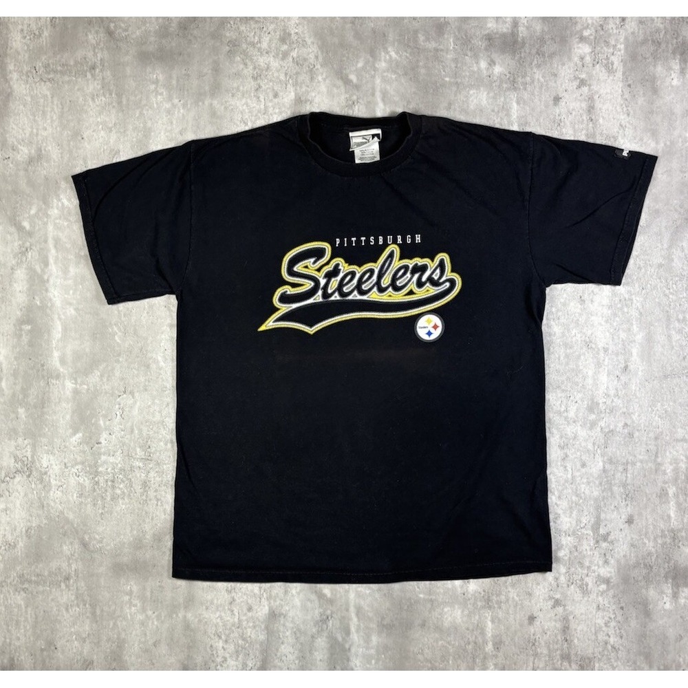 Vintage 90s Puma Pittsburgh Steelers T Shirt Mens Large Black NFL Heavyweight